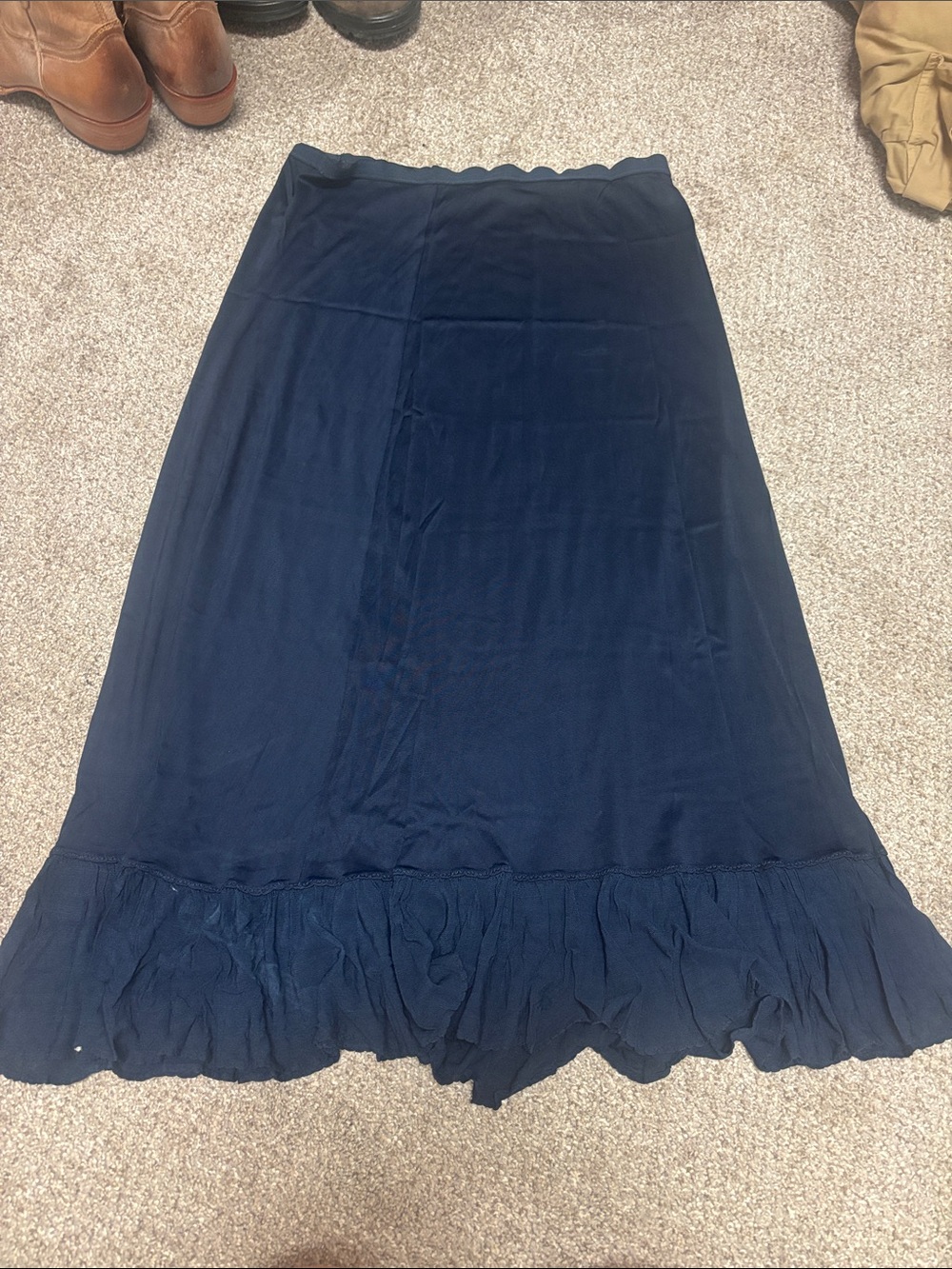 Vintage Navy Maxi Skirt with Ruffle Trim